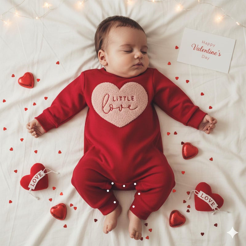 Mieeyali Baby Boy Valentines Day Outfit Little Love Heart Romper Long Sleeve Jumpsuit Newborn Clothes (Red Heart, 6-12 Months) - Image 3