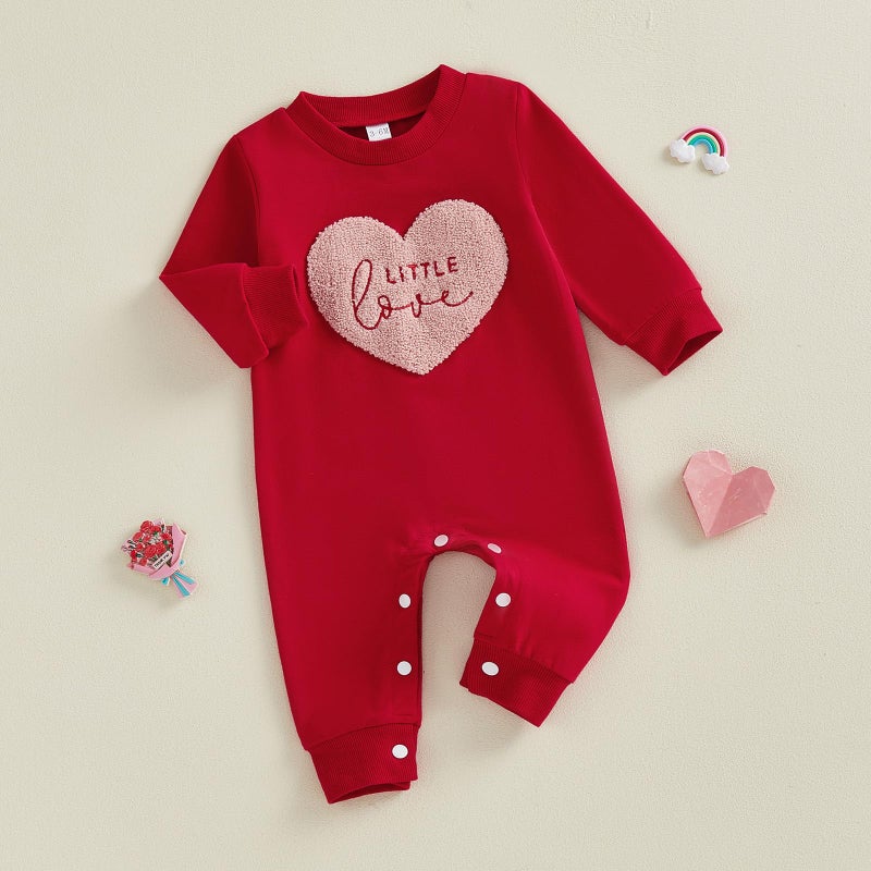 Mieeyali Baby Boy Valentines Day Outfit Little Love Heart Romper Long Sleeve Jumpsuit Newborn Clothes (Red Heart, 6-12 Months) - Image 4