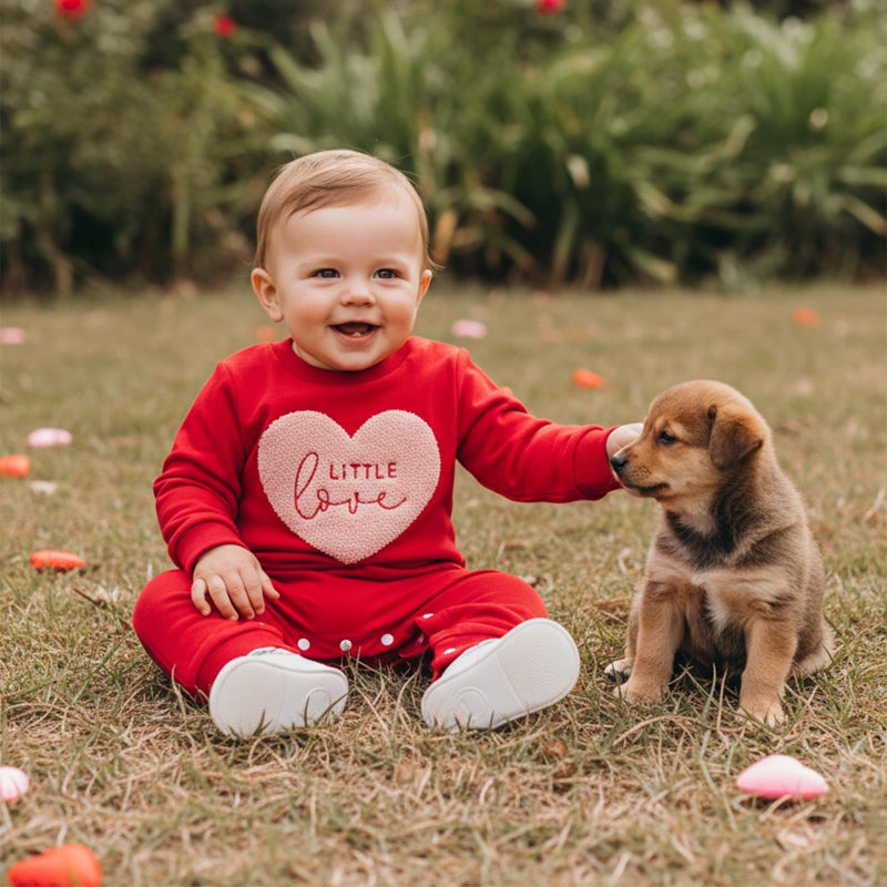 Mieeyali Baby Boy Valentines Day Outfit Little Love Heart Romper Long Sleeve Jumpsuit Newborn Clothes (Red Heart, 6-12 Months) - Image 2