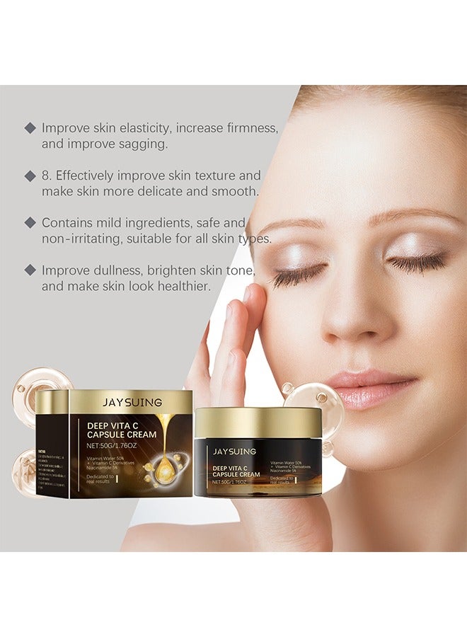 Jaysuing Deep Vita C Capsule Cream, Golden Capsule Face Moisturizer For Women, Natural Anti Aging & Wrinkle Day & Night Face Moisturiser, Boost Skin Collagen, Reduce Wrinkles & Fine Lines 50g - Image 2
