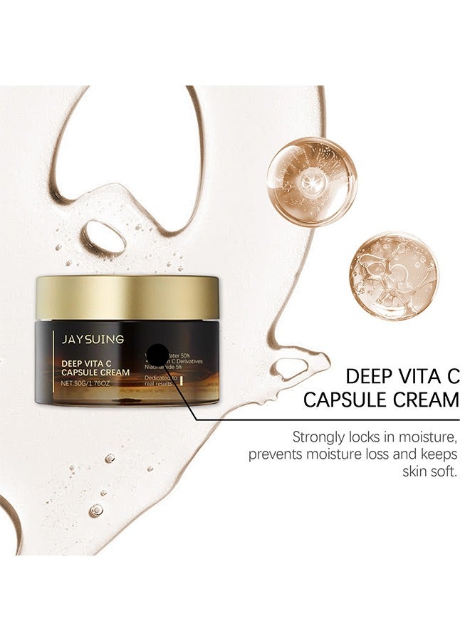 Jaysuing Deep Vita C Capsule Cream, Golden Capsule Face Moisturizer For Women, Natural Anti Aging & Wrinkle Day & Night Face Moisturiser, Boost Skin Collagen, Reduce Wrinkles & Fine Lines 50g - Image 5