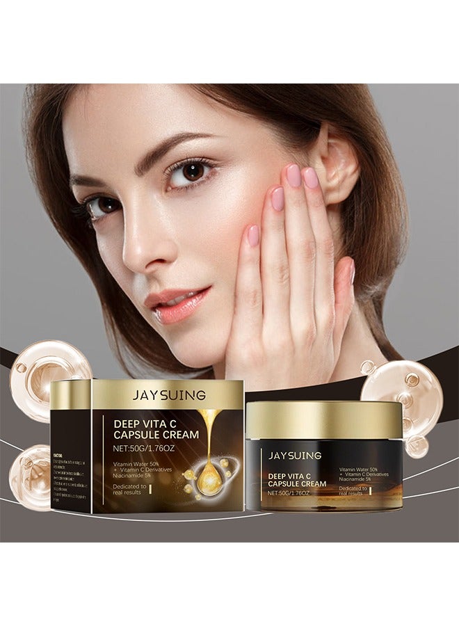 Jaysuing Deep Vita C Capsule Cream, Golden Capsule Face Moisturizer For Women, Natural Anti Aging & Wrinkle Day & Night Face Moisturiser, Boost Skin Collagen, Reduce Wrinkles & Fine Lines 50g - Image 1