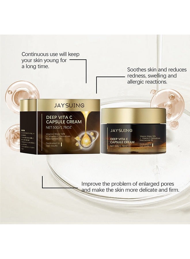Jaysuing Deep Vita C Capsule Cream, Golden Capsule Face Moisturizer For Women, Natural Anti Aging & Wrinkle Day & Night Face Moisturiser, Boost Skin Collagen, Reduce Wrinkles & Fine Lines 50g - Image 4