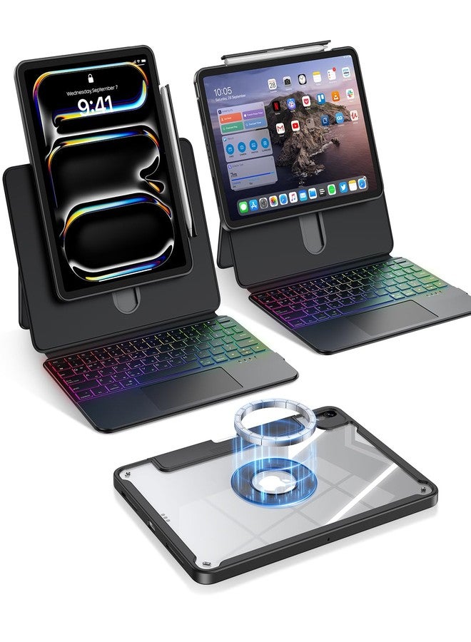 avakot Clear Magnetic Keyboard Case for iPad Pro 11 Inch (M5/M4) 2025/2024, 7-Color Backlit & Multi-Touch Trackpad, Detachable 360 Rotation & Up-Down Lift Protective Case w/Stand, Black - Image 1