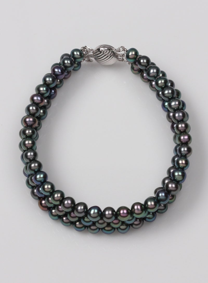 MIKURA Bracelet 3st 19cm, Freshwater Pearls, A Quality, Treated Black Color, 5.5-5.0MM, 18KW  - Image 1