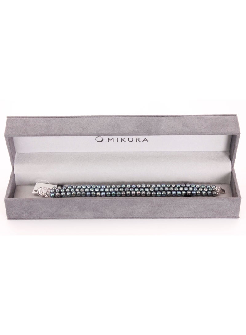 MIKURA Bracelet 3st 19cm, Freshwater Pearls, A Quality, Treated Black Color, 5.5-5.0MM, 18KW  - Image 3