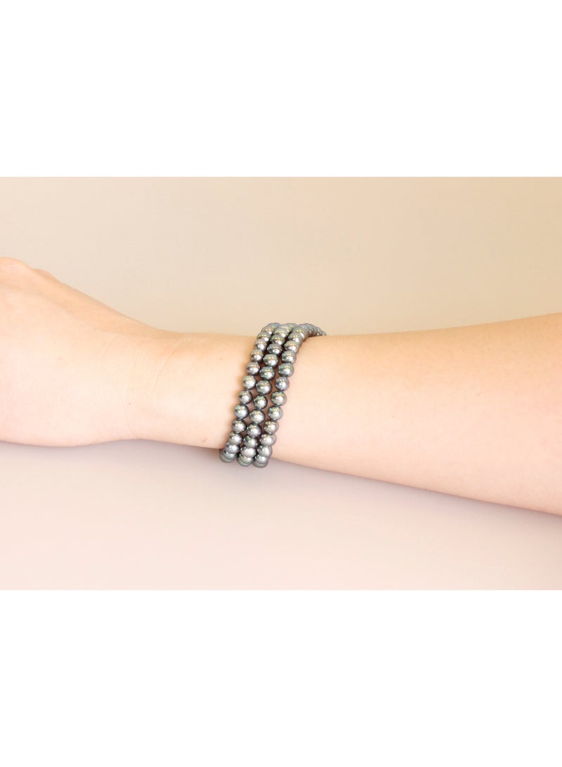 MIKURA Bracelet 3st 19cm, Freshwater Pearls, A Quality, Treated Black Color, 5.5-5.0MM, 18KW  - Image 4