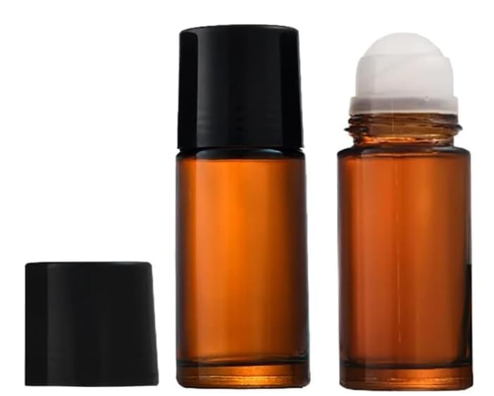 Junfamilee 2 Pcs Brown 50Ml Glass Essential Oil Roller Bottles Refillable Roll On Bottles Empty Deodorant Bottle  Refillable Containers Accessories  Containers Rollerball Bottles For Fragrance Roller Bottles - Image 1