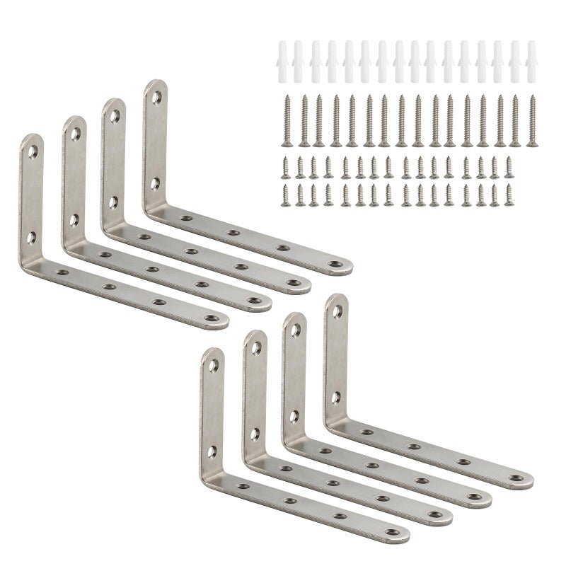HOME MASTER HARDWARE Corner Brace Stainless Steel L BracketHeavy Duty Shelf BracketsSolid Shelf Support Corner Brace5x3 in Joint Angle Bracket for Wood Furniture FrameShelves Wall Hanging8 Pack