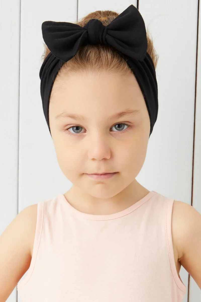 Babygiz Black Handmade Soft Bow Tied Natural Cotton Combed Cotton Baby Kids Girls Bandana Elite Series