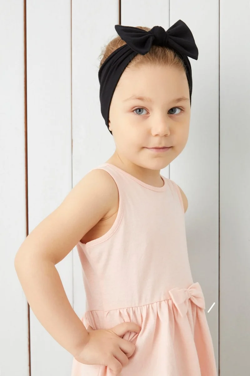 Babygiz Black Handmade Soft Bow Tied Natural Cotton Combed Cotton Baby Kids Girls Bandana Elite Series