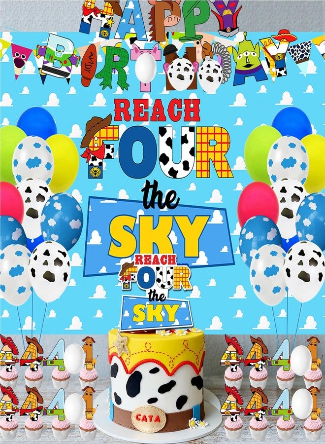 BIGKEOKI Reach Four The Sky Backdrop 4th Birthday Party Backdrop Banner for Boys Girls 4th Birthday Decorations 5X3ft - Image 5