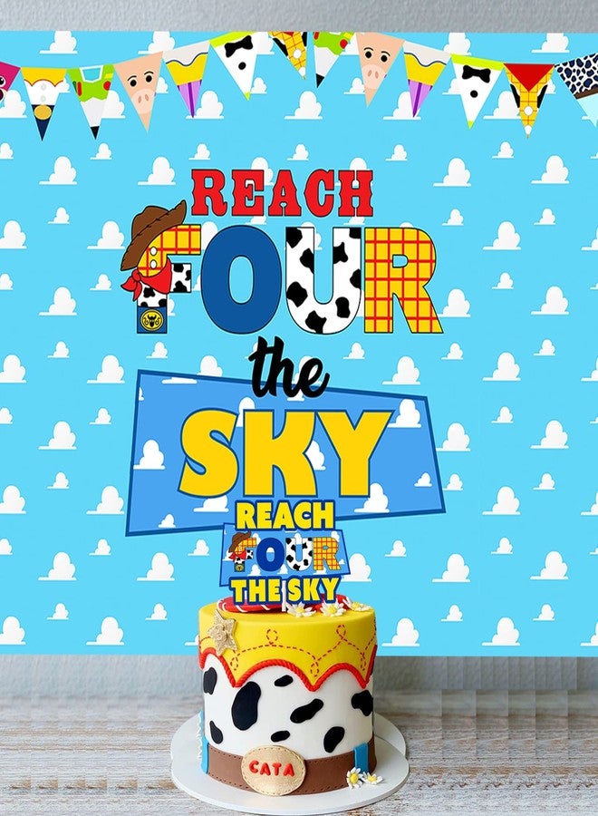 BIGKEOKI Reach Four The Sky Backdrop 4th Birthday Party Backdrop Banner for Boys Girls 4th Birthday Decorations 5X3ft - Image 4