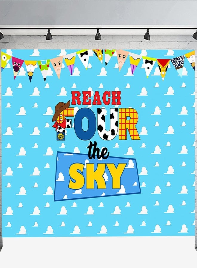 BIGKEOKI Reach Four The Sky Backdrop 4th Birthday Party Backdrop Banner for Boys Girls 4th Birthday Decorations 5X3ft - Image 2
