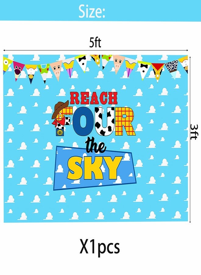 BIGKEOKI Reach Four The Sky Backdrop 4th Birthday Party Backdrop Banner for Boys Girls 4th Birthday Decorations 5X3ft - Image 3