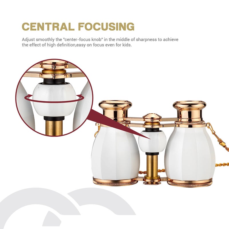 ESSLNB Opera Glasses Binoculars for Women Adults 4X30mm Theater Glasses Compact Binoculars for Theater and Concerts Antique with Case Removable Chain White - Image 4