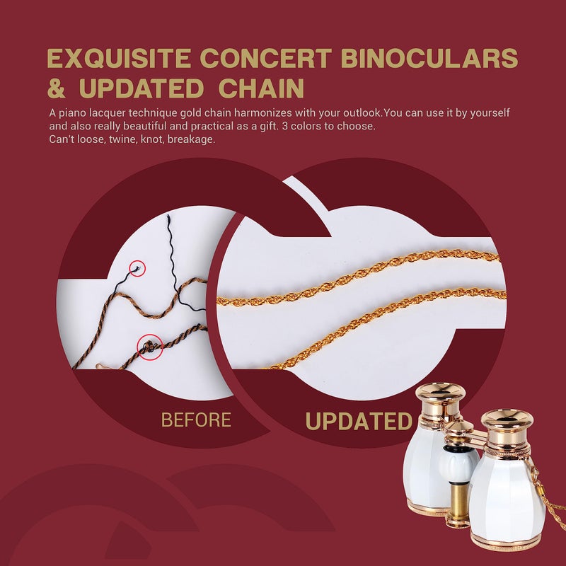ESSLNB Opera Glasses Binoculars for Women Adults 4X30mm Theater Glasses Compact Binoculars for Theater and Concerts Antique with Case Removable Chain White - Image 5
