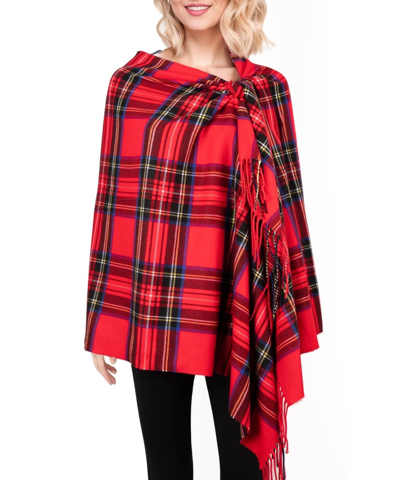 Achillea Long & Wide Scottish Tartan Plaid Large Cashmere Feel Blanket Scarf Check Shawl Wrap 80" x 29" (Red) - Image 1