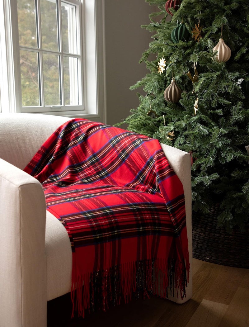 Achillea Long & Wide Scottish Tartan Plaid Large Cashmere Feel Blanket Scarf Check Shawl Wrap 80" x 29" (Red) - Image 3