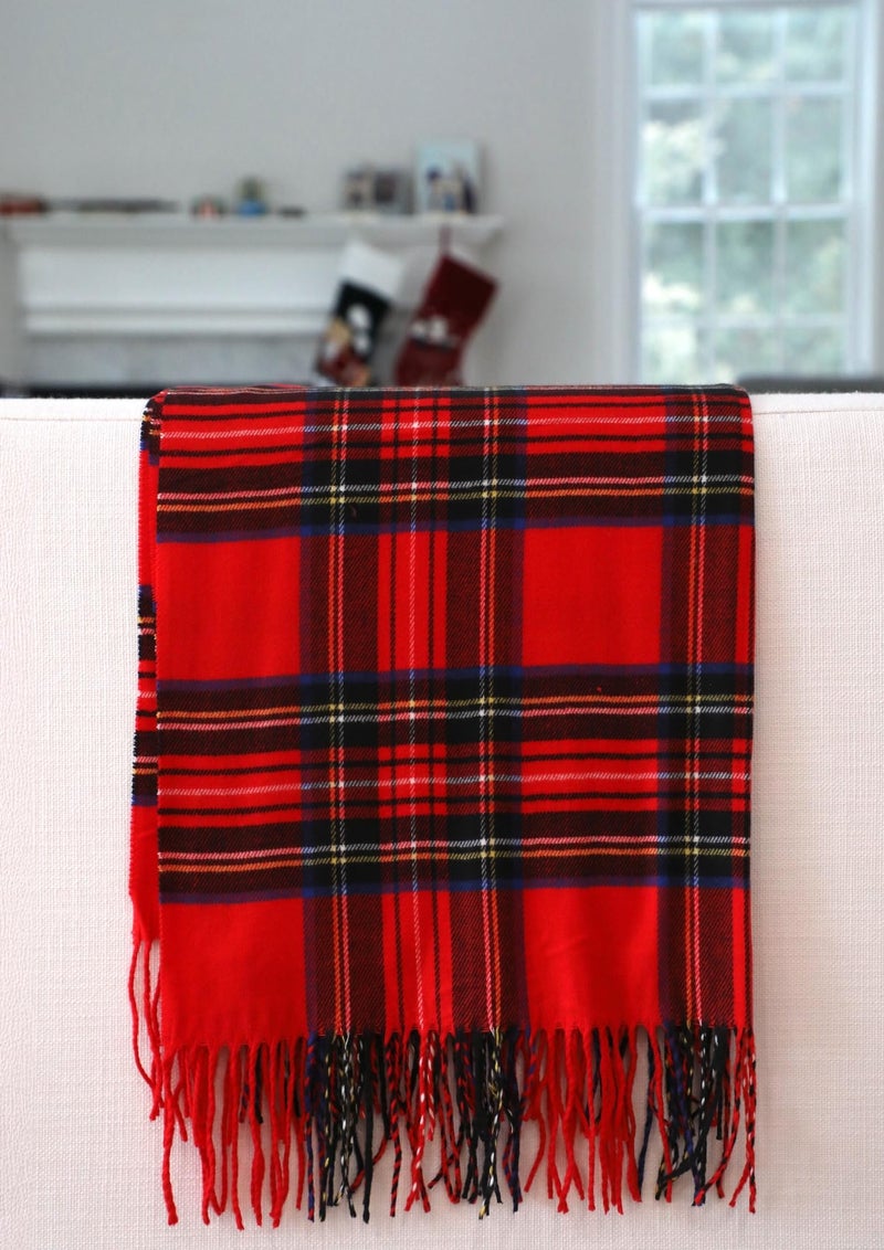 Achillea Long & Wide Scottish Tartan Plaid Large Cashmere Feel Blanket Scarf Check Shawl Wrap 80" x 29" (Red) - Image 4