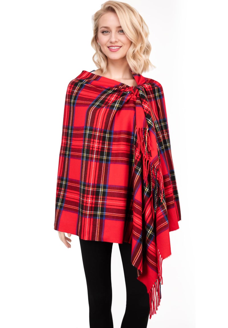 Achillea Long & Wide Scottish Tartan Plaid Large Cashmere Feel Blanket Scarf Check Shawl Wrap 80" x 29" (Red) - Image 2