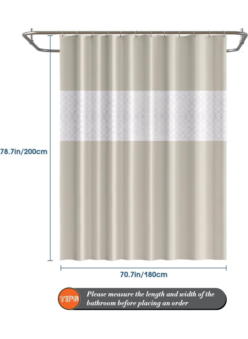 Shower Curtain Spliced 180 x 200 cm EVA Shower Curtain Moisture Resistant Waterproof Bathroom Curtain 12 Shower Ring Curtain Easy to Clean Bath Curtain (Beige & White) - Image 3
