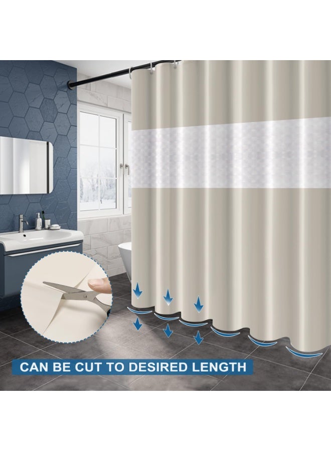 Shower Curtain Spliced 180 x 200 cm EVA Shower Curtain Moisture Resistant Waterproof Bathroom Curtain 12 Shower Ring Curtain Easy to Clean Bath Curtain (Beige & White) - Image 5