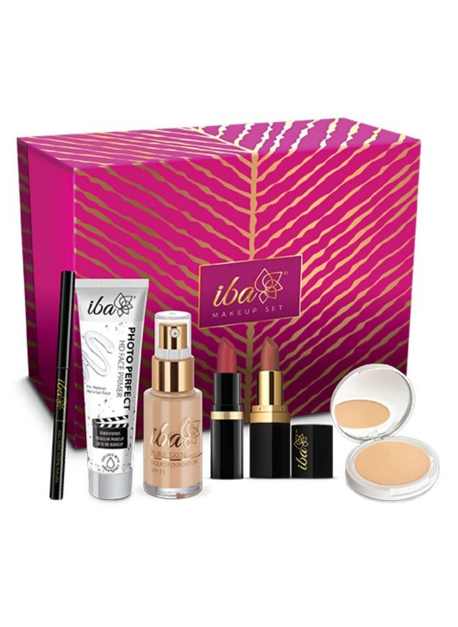 Iba Makeup Gift Set For Women (Medium) | Foundation, Compact, Primer, Lipsticks, Kajal | Long Lasting | Full Coverage | Bridal Makeup Kit For Women | 100% Vegan & Cruelty-Free (6 Items Makeup Combo In The One Set)  - Image 1