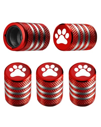 Tire Valve Stem Caps Cover  5 Pack Tire Air Caps Metal with Plastic Liner Corrosion Resistant LeakProof Dog Paw Print for Car Truck Motorcycle Bike Red