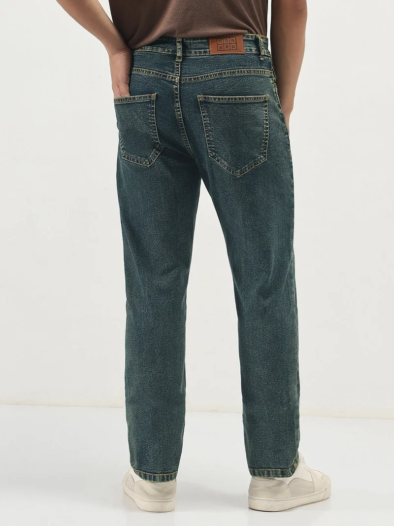 Urbano Fashion  Urbano Fashion Men's Blue Straight Fit Heavy Washed Jeans Stretchable  | Best Price UAE