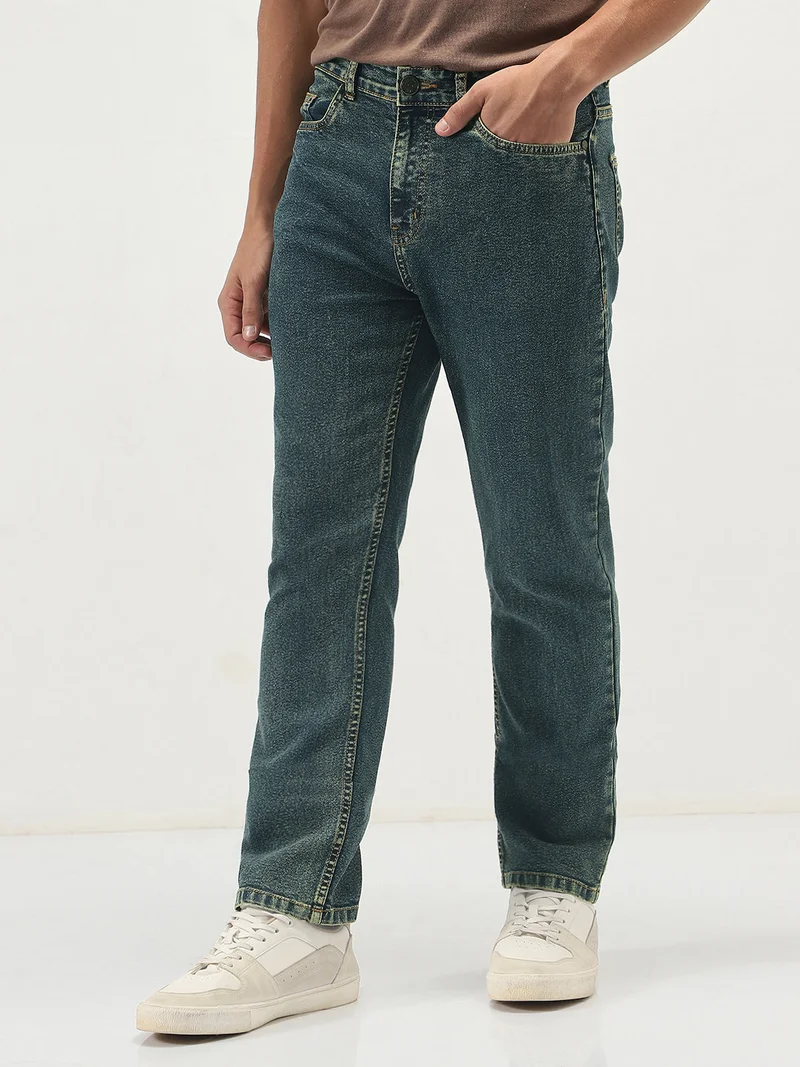 Urbano Fashion Men's Blue Straight Fit Heavy Washed Jeans Stretchable