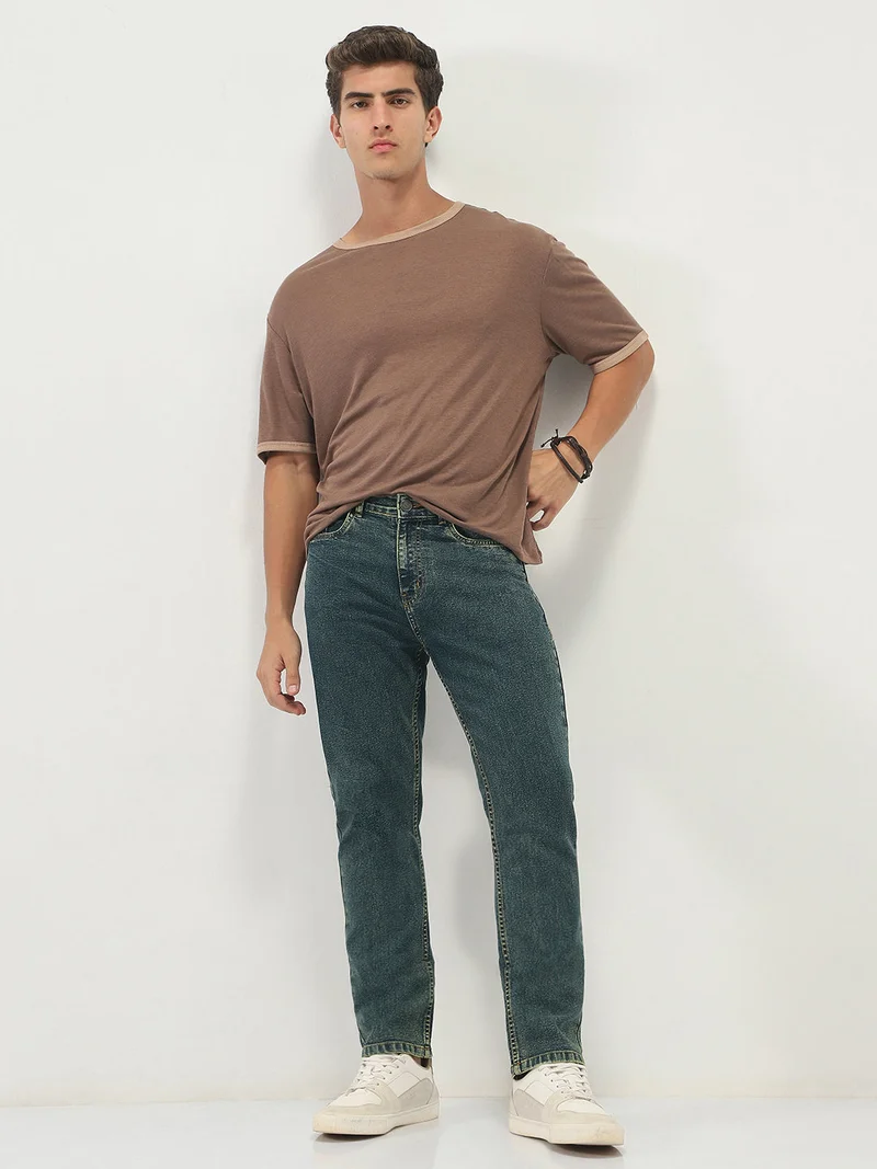 Urbano Fashion  Urbano Fashion Men's Blue Straight Fit Heavy Washed Jeans Stretchable  | Best Price UAE