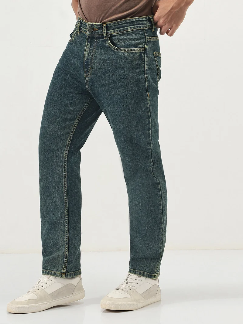 Urbano Fashion  Urbano Fashion Men's Blue Straight Fit Heavy Washed Jeans Stretchable  | Best Price UAE