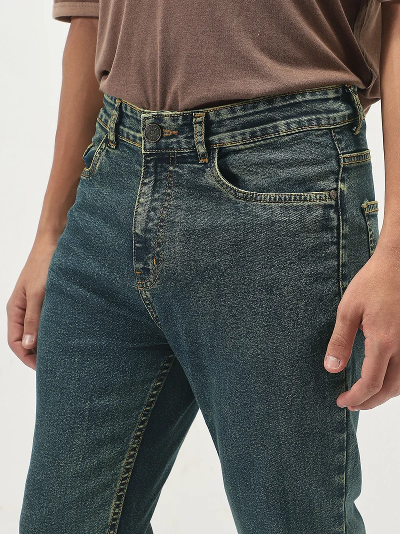 Urbano Fashion  Urbano Fashion Men's Blue Straight Fit Heavy Washed Jeans Stretchable  | Best Price UAE