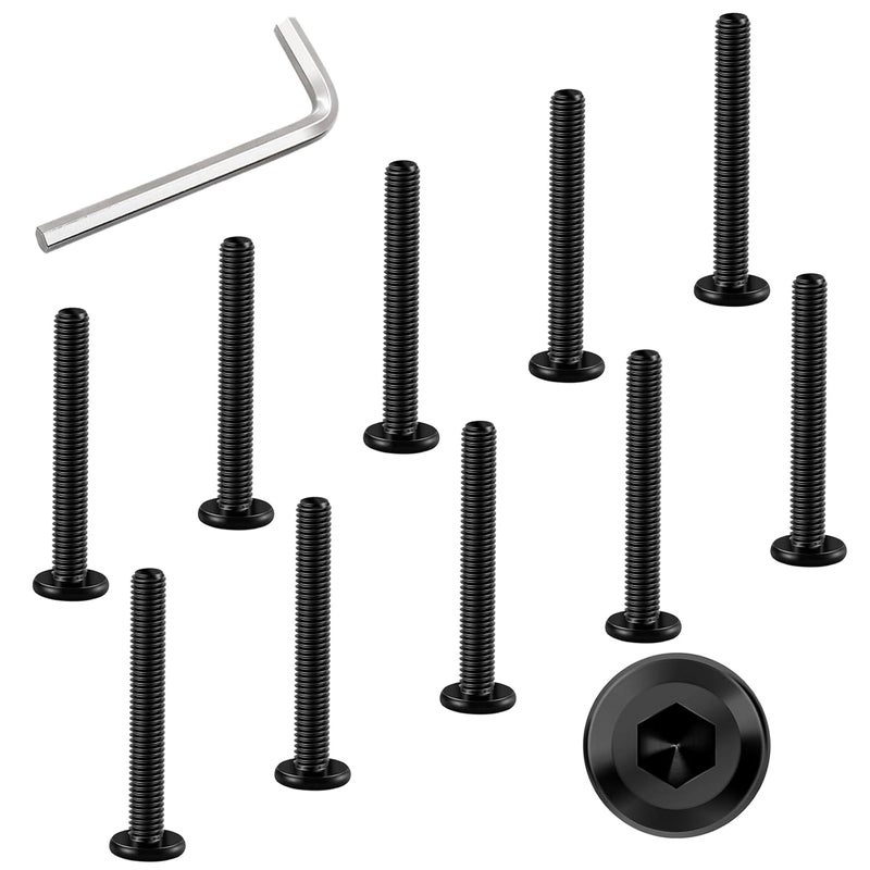 WYLWLS M6 x 50mm Bolt, 10 Pcs Per Set with 1 Hex Spanner, Flat Head Hex Socket Cap Bolts, Alloy Steel Black Oxide Full Thread, for Furniture, Shelves, Crib, Tables and Chairs Assembly (50 mm) - Image 1