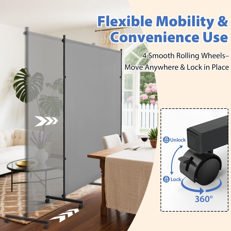 XGMDD Room Divider, 73x75inch Large Privacy Screen with Wheels,Portable Single Panel Partition Wall for Room Separation,Room Separator with Thickened Fabric for Indoor Office,Bedroom,Outdoor Patio,Gray - Image 4