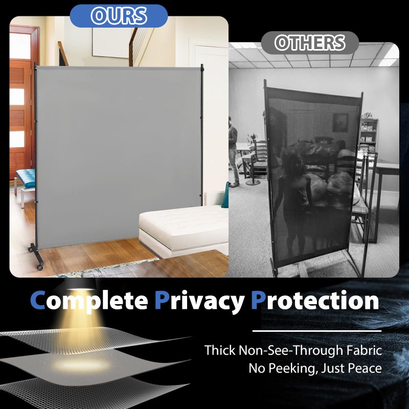 XGMDD Room Divider, 73x75inch Large Privacy Screen with Wheels,Portable Single Panel Partition Wall for Room Separation,Room Separator with Thickened Fabric for Indoor Office,Bedroom,Outdoor Patio,Gray - Image 2