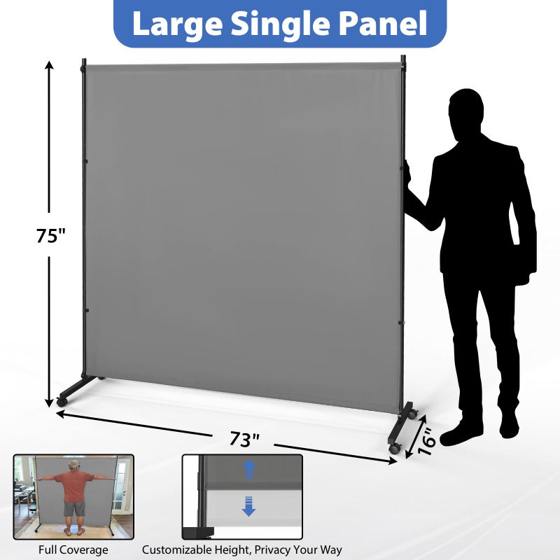 XGMDD Room Divider, 73x75inch Large Privacy Screen with Wheels,Portable Single Panel Partition Wall for Room Separation,Room Separator with Thickened Fabric for Indoor Office,Bedroom,Outdoor Patio,Gray - Image 5