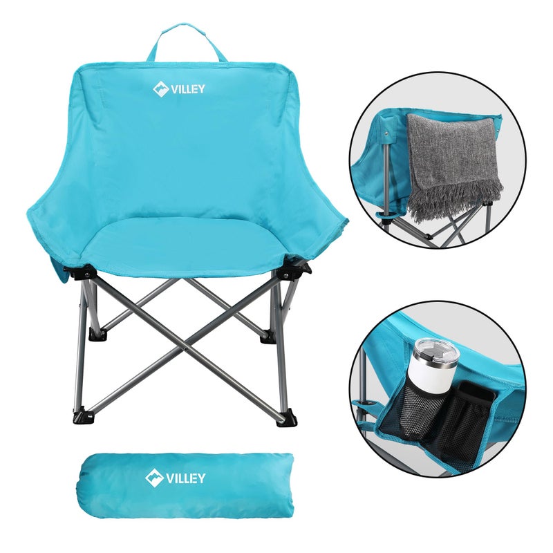 VILLEY Camping Chair Beach Folding Chair, Outdoor Lawn Portable Lightweight Chair, Foldable Chair with Carry Bag, for Outside Hiking, Fishing, Travel, Beach and Sports, Blue - Image 2