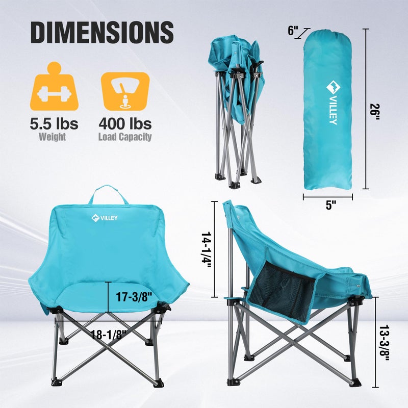 VILLEY Camping Chair Beach Folding Chair, Outdoor Lawn Portable Lightweight Chair, Foldable Chair with Carry Bag, for Outside Hiking, Fishing, Travel, Beach and Sports, Blue - Image 3