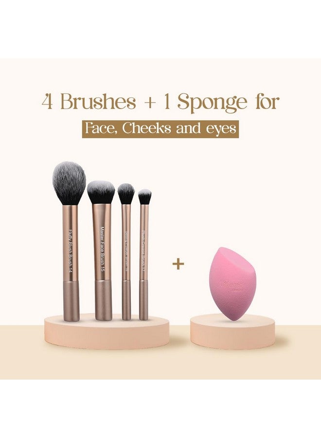 Milagro Beauty All Rounder Makeup Brushes Set of 4 with Makeup Sponge | Ultra Soft Bristles | Easy Blending For Cream, Liquid & Powder Formulation | Professional Face Makeup - Image 4