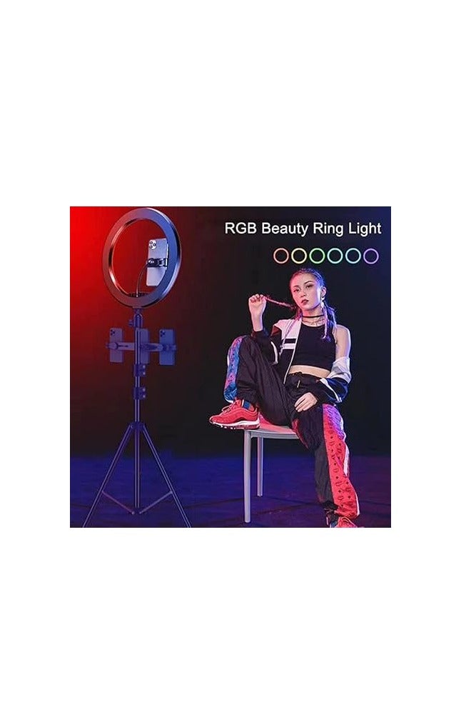 حلقة اضاءة LED RGB بقطر 26 سم، سطوع قابل للتعديل، تحكم في درجة حرارة اللون، حامل موبايل للتصوير الفوتوغرافي والبث - Image 4