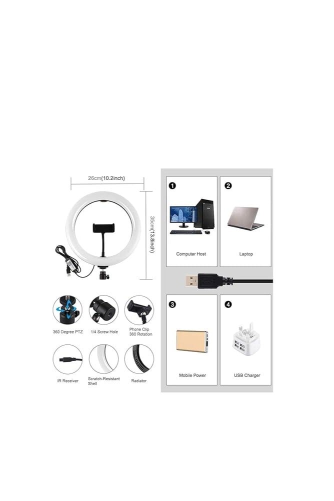 حلقة اضاءة LED RGB بقطر 26 سم، سطوع قابل للتعديل، تحكم في درجة حرارة اللون، حامل موبايل للتصوير الفوتوغرافي والبث - Image 5