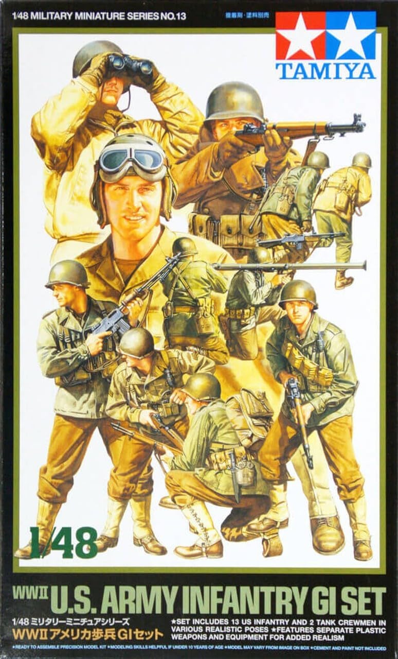 Tamiya 1/48 WWII U.S. Army Infantry GI Set - 15 Figures with Accessories - Image 1