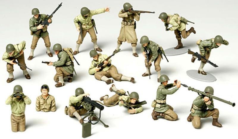 Tamiya 1/48 WWII U.S. Army Infantry GI Set - 15 Figures with Accessories - Image 2