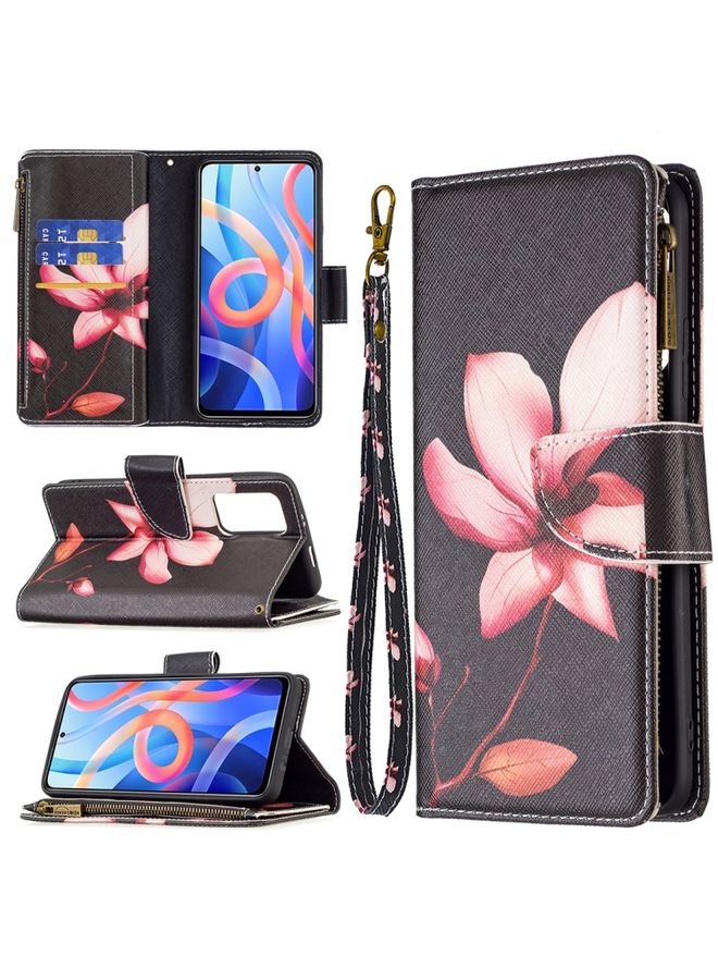 HuHa Case Cover For Xiaomi Redmi Note 11 5G Colored Drawing Pattern Zipper Leather Phone Case Lotus 