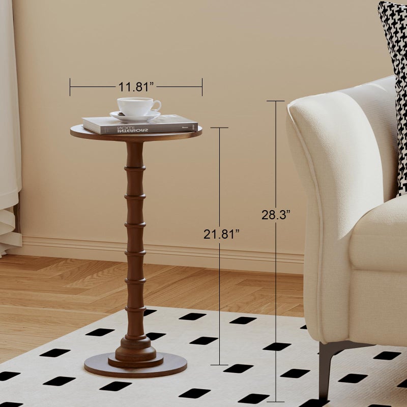 Leomonio Round Side Table, Modern Drink Table for Small Spaces, Slim End Table with Solid Wood Leg for Living Room, Bedroom, Corners, and Office (Walnut Brown) - Image 2
