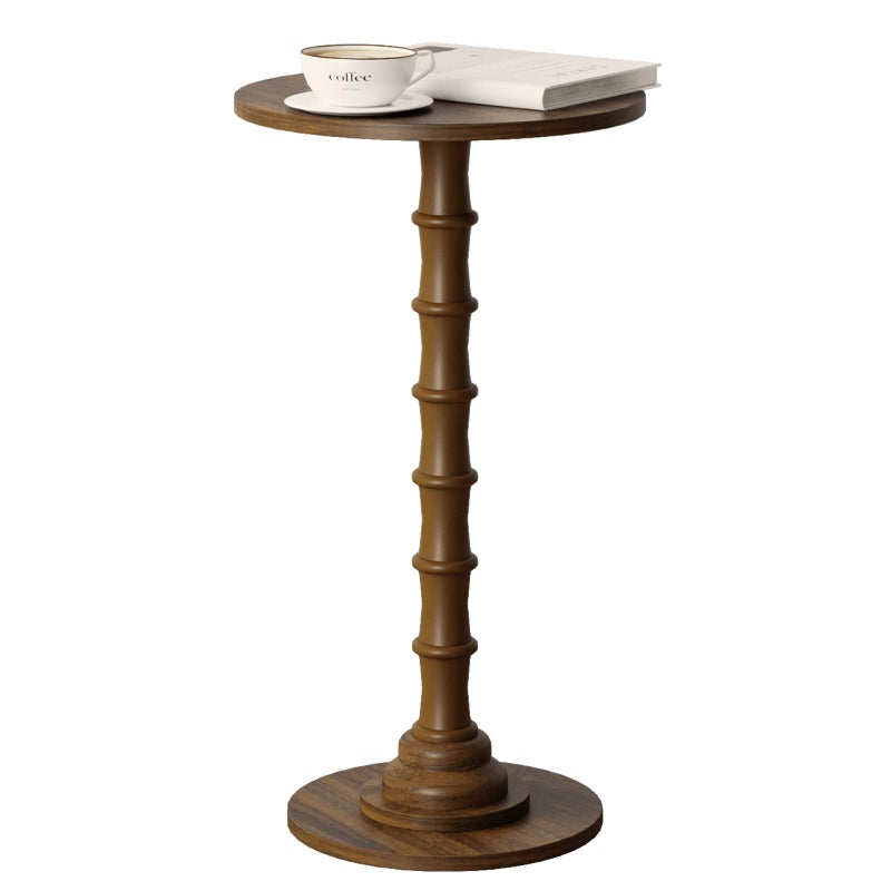Leomonio Round Side Table, Modern Drink Table for Small Spaces, Slim End Table with Solid Wood Leg for Living Room, Bedroom, Corners, and Office (Walnut Brown) - Image 1
