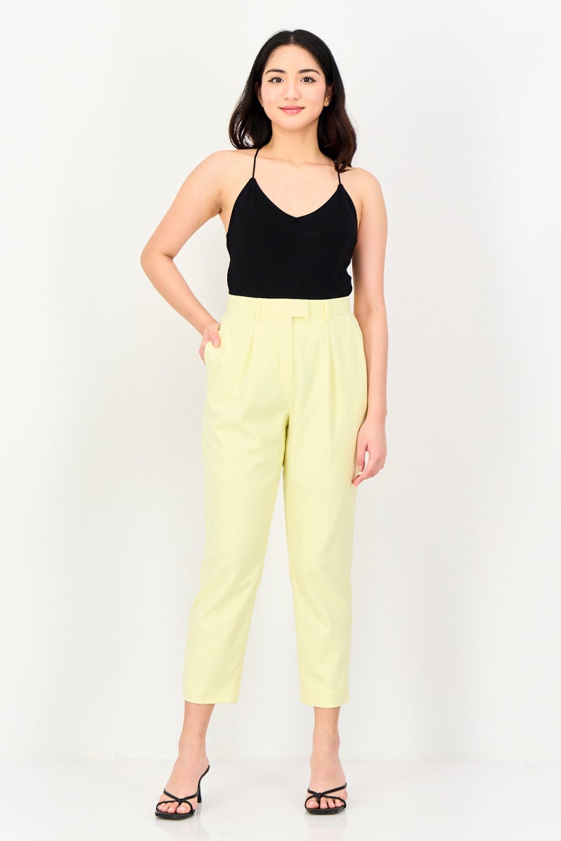 SELECTED Women Regular Fit Plain Cropped Pants, Yellow - Image 4