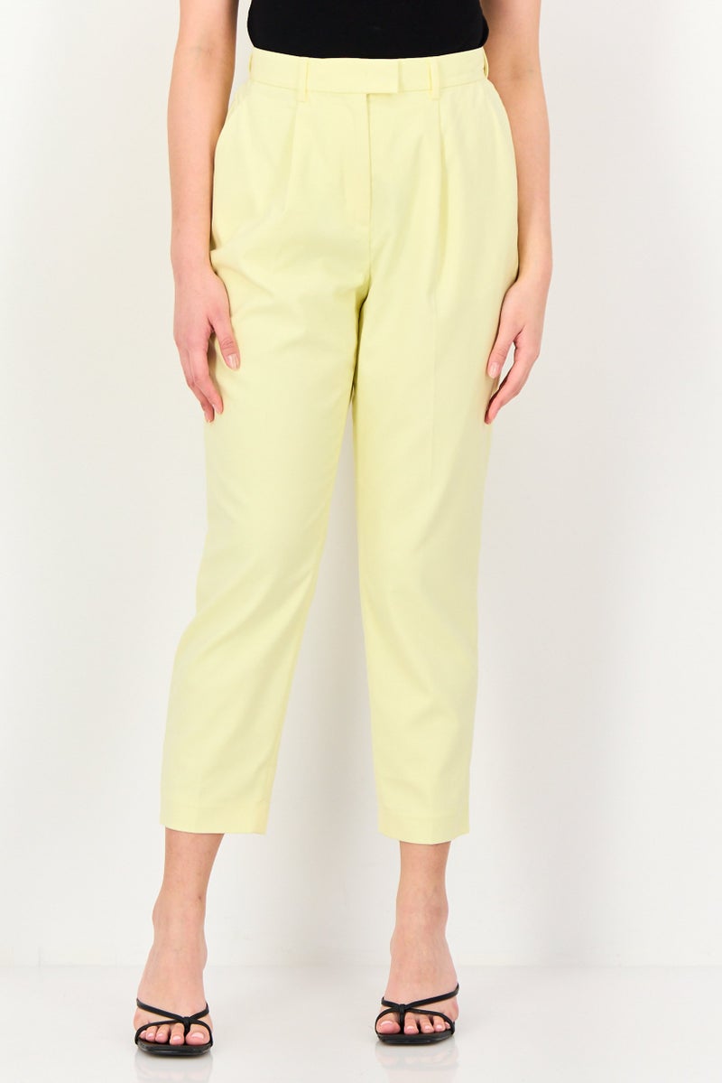 SELECTED Women Regular Fit Plain Cropped Pants, Yellow - Image 1